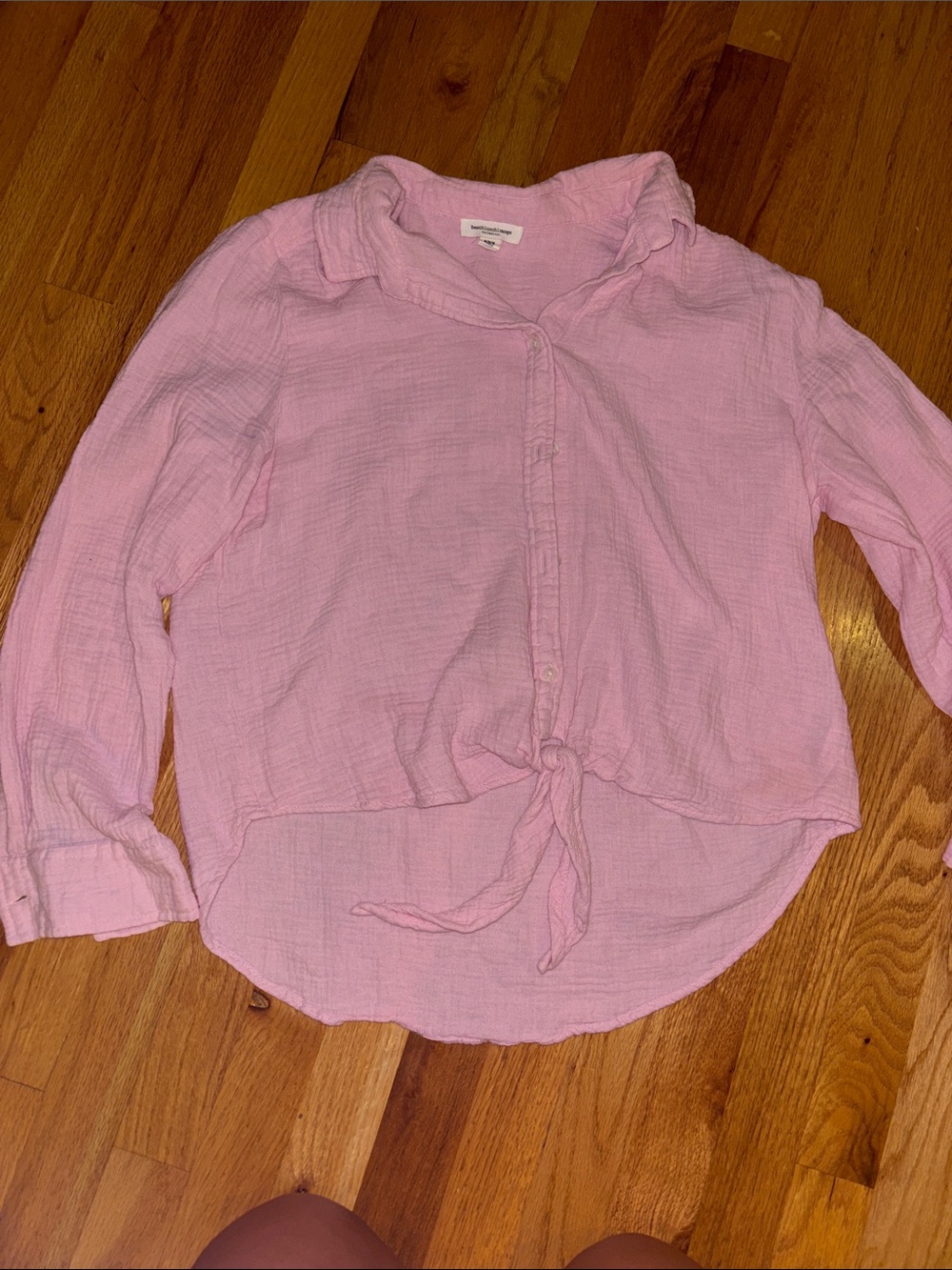 beachlunchlounge Light Pink Tie-Front Button-Down Shirt